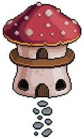 Pixel art house mushroom. Building for 8bit game on white background vector