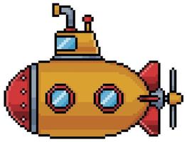 Pixel art submarine vector icon for 8bit game on white background