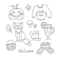 Autumn simple doodle set vector