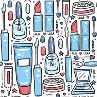 Hand drawn cartoon cosmetic make up seamless pattern vector