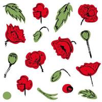 Poppy flower cute doodle seamless pattern vector