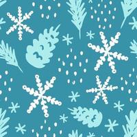 Winter doodle pattern with snowflakes, cones, branches vector