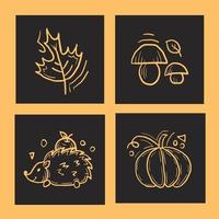 Autumn attributes elements design square doodle set vector