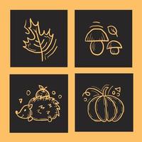 Autumn attributes elements design square doodle set vector