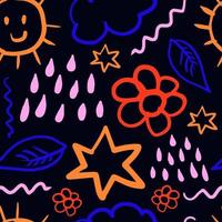 Weather cute trendy hand drawn seamless pattern vector