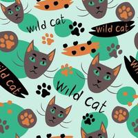 Black cat endless pattern on mint background vector