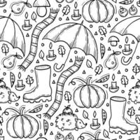 Autumn doodle pattern with elements set vector