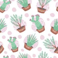 Indoor plants pattern with doodle elements vector