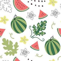 watermelon pattern with line art elements vector