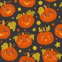 Halloween pumpkins with various emotions seamless pattern vector