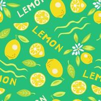 Lemon seamless pattern on green background vector