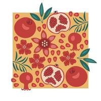 Pomegranate colorful summer square card, elements collection vector