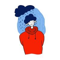 triste joven con nube moda doodle vector ilustración