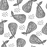 Pear doodle black and white pattern vector