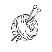 vector illustration in doodle style. a skein of thread for knitting and knitting needles. cute icon of ball of wool and knitting needles, symbol of knitting, hobby, made by hands.