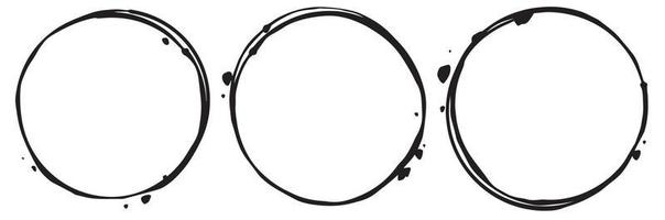 vector drawing. set of abstract round frames from lines and spots of black paint. glass marks