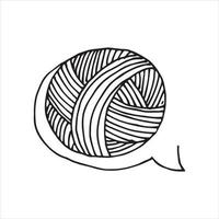 vector illustration in doodle style. a ball of wool on the speaking bubble. simple drawing of a ball of wool for knitting, crocheting. symbol of talking about yarn, handicraft, needlework.