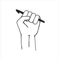 vector illustration drawing in doodle style. hand with a crochet hook. concept of needlework, knitting, crocheting hobby.