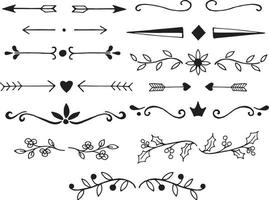 Set of vector vignettes, text dividers. Cute set of text decoration elements, separation. Simple doodle drawings, hand drawn graphics.