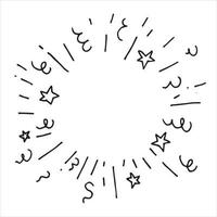 abstract vector drawing in doodle style. explosion in a circle, fireworks, festive fireworks. stars, confit and streamer. round frame