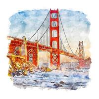 San Francisco California Watercolor sketch hand drawn illustration vector