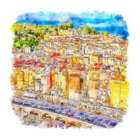 Menton France Watercolor sketch hand drawn illustration vector