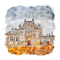 Batalha Portugal Watercolor sketch hand drawn illustration vector