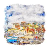 boccadasse italia acuarela boceto dibujado a mano ilustración vector