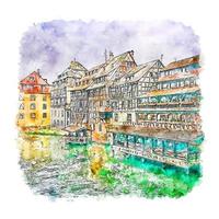 Strasbourg France Watercolor sketch hand drawn illustration vector