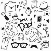 set in doodle style. holiday father's day. black and white elements, antistress coloring book. elements of men's things vector