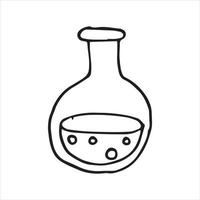 vector drawing in doodle style. chemical flasks, retorts. simple line drawing, sketch. theme back to school