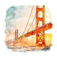 San Francisco California Watercolor sketch hand drawn illustration vector