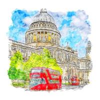 St. Paul's Cathedral London Watercolor sketch hand drawn illustration vector