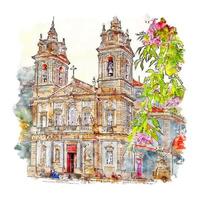 Braga Portugal Watercolor sketch hand drawn illustration vector
