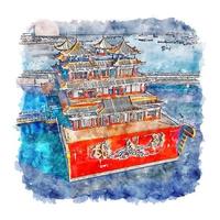 Zhuhai Guangdong China Watercolor sketch hand drawn illustration vector