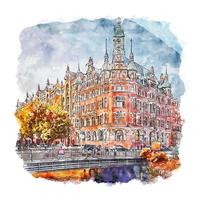 Hamburg Germany Watercolor sketch hand drawn illustration vector