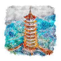 Kuala Lumpur Malaysia Watercolor sketch hand drawn illustration vector