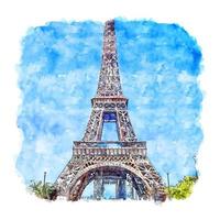 torre eiffel parís francia acuarela boceto dibujado a mano ilustración vector