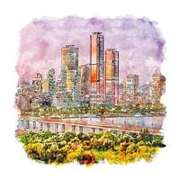 Seoul South Korea Watercolor sketch hand drawn illustration vector