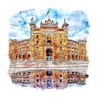 Las Ventas Madrid Watercolor sketch hand drawn illustration vector