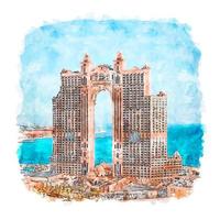 The Fairmont Abu Dhabi Watercolor sketch hand drawn illustration vector