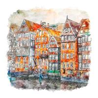 Hamburg Germany Watercolor sketch hand drawn illustration vector