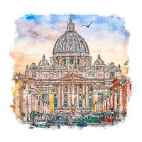 Rome Italy Watercolor sketch hand drawn illustration vector