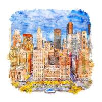 Chicago Illinois Watercolor sketch hand drawn illustration vector