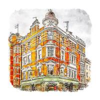 Fitzrovia London Watercolor sketch hand drawn illustration vector