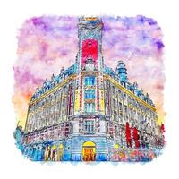 Lille France Watercolor sketch hand drawn illustration vector
