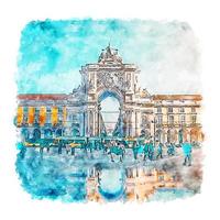 Lisbon Portugal Watercolor sketch hand drawn illustration vector