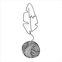 vector drawing in the style of doodle. balls of yarn for knitting and plant leaves. one line drawing, minimalistic logo of knitting, handmade, crochet. eco-friendly product, recycling