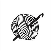 vector illustration in doodle style. a ball of wool and a crochet hook. symbol of knitting, crocheting, handmade, hobby and needlework. minimalistic logo