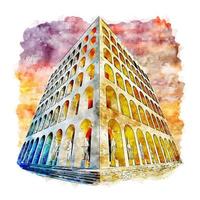 Architecture Roma Italy Watercolor sketch hand drawn illustration vector